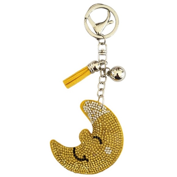 Accessories - NWT rhinestone moon puffy purse charm keychain vegan leather